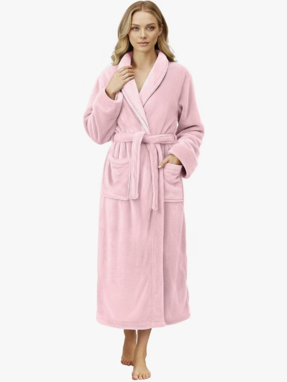 Women Plush Fleece Long Bathrobe